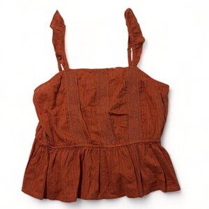 Planet Gold Womens Rust Cotton Smocked Peplum Top XL, New
